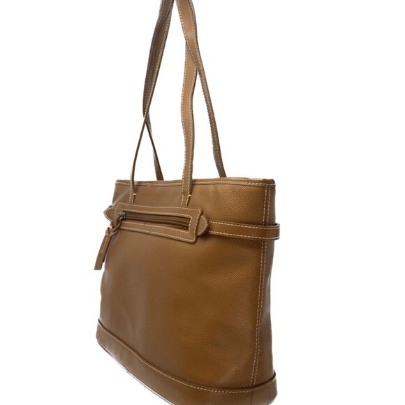 Dooney & Bourke Davis Leather Logo Lock Tote Bag - Brown with Red Interior - Picture 4 of 15